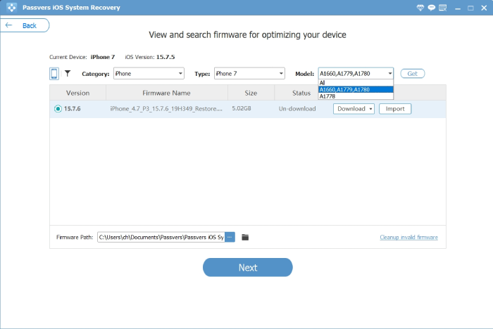 iOS System Recovery Confirm Firmware Model